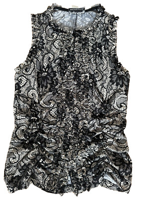 Edle Joseph Ribkoff Design Bluse GR 36 - Schwarz & Weiß - Blumenmuster Pailetten