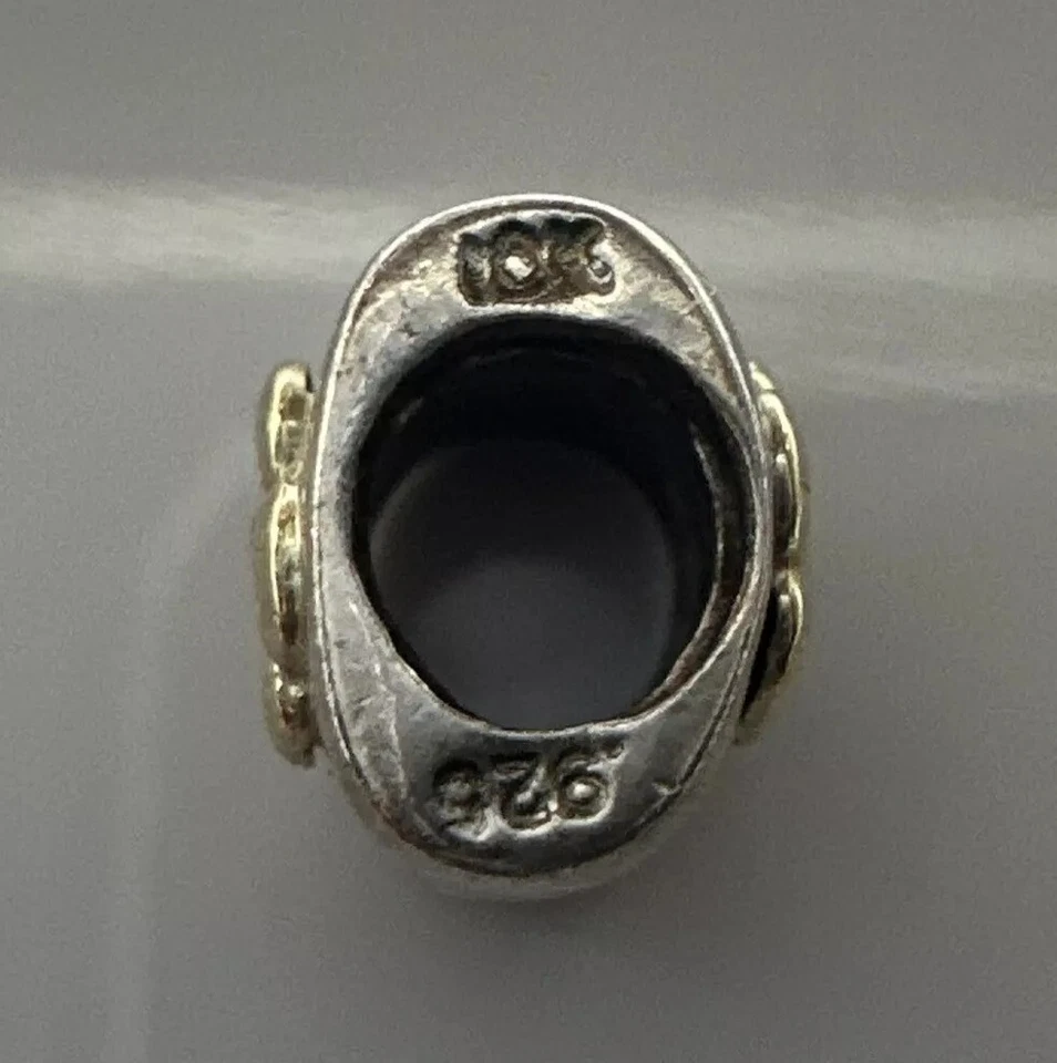 Lindo berloque deslizante europeu flor Chamilia ouro 10k e prata esterlina 925 - Imagem 2 de 2