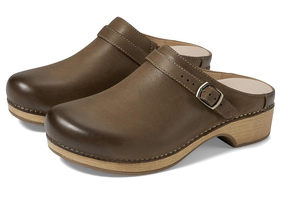 Dansko Womens Berry Mushroom Burnished Clog Shoes Brown Leather