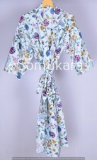 Cotton Hand Block Printed Long Kimono Women's Indian Nightwear Robe Gown Dress