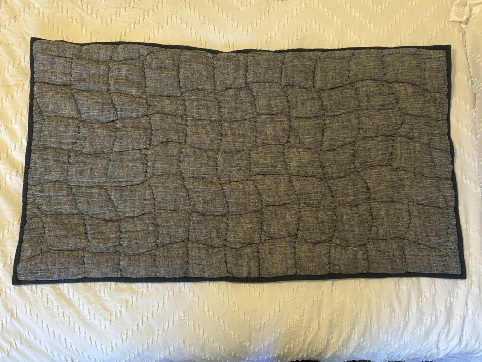 Pottery Barn Cloud Set Of 2 King Pillow Shams Handcrafted Linen Navy Blue EUC - Image 2 of 4