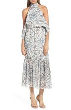 NEW FOXIEDOX Amina Pompom Halter Tea Length DRESS SIZE M (4-6) $198  NORDSTROM 