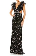 Mac Duggal Sequin Ruffle Shoulder Lace-Up Back Sheath Gown- Size 12  LK 1155 A 