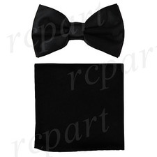 New men's pre-tied bowtie solid 100 polyester bridal formal wedding prom Black