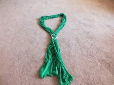 Upcycled Repurposed Scarf Necklace Green Black Silver Slide Clear Rhinestones