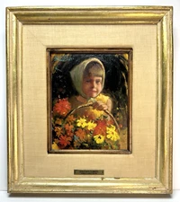 Vintage CHILD WITH FLOWERS By Donald James Zolan OIL ON BOARD Framed & Signed