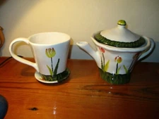 FEBA Italia Teapot Large Coffee / Tea Mug & Saucer Floral Tulips