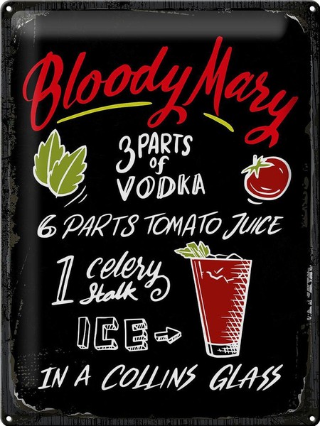 Blechschild Rezept Bloody Mary Cocktail Recipe 30X40Cm Deko Schild Tin Sign-image
