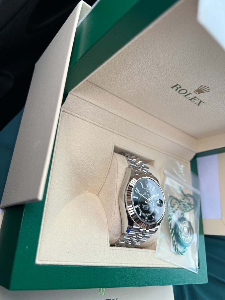 Rolex Sky-Dweller Oyster Stainless/WG 42MM BLACK Dial Box/Paps NIB