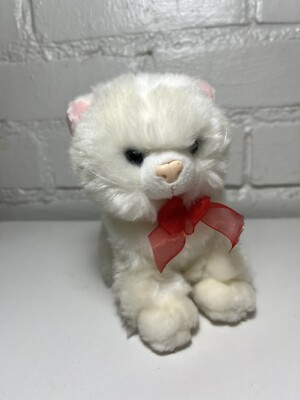 SKM Enterprises Cream White Kitty Cat Realistic Chubby 7  Long Blue Eyes