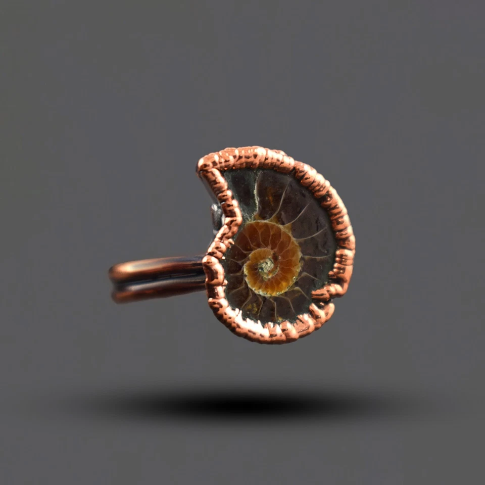 Natural Ammonite Fossil Gemstone Handmade Copper Antique Statement Ring Jewelry - Image 4 of 4