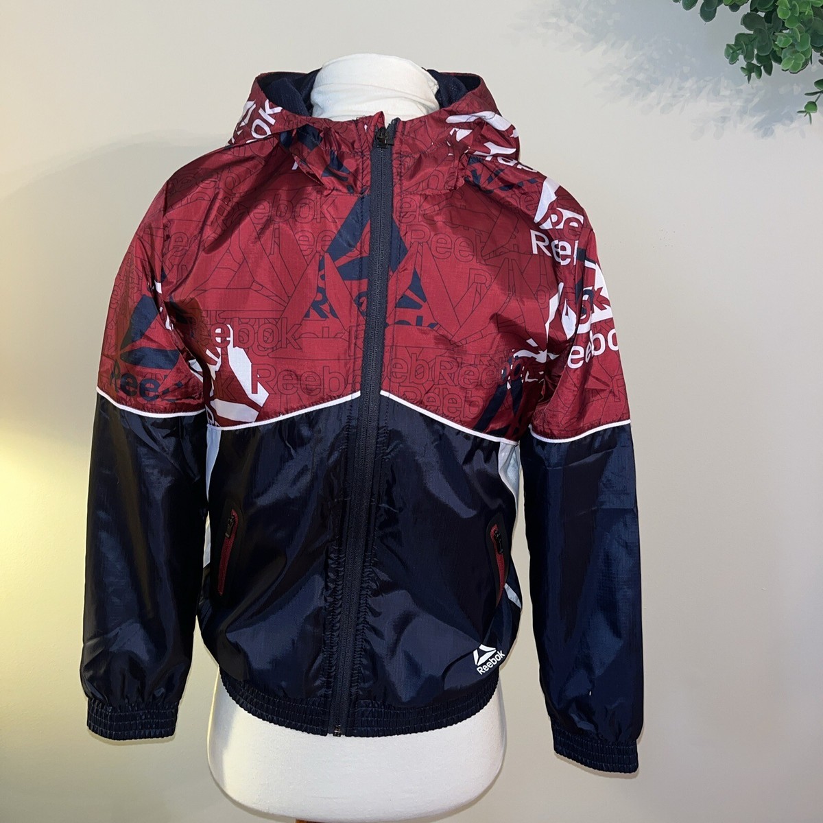 Reebok Windbreaker Jacket Navy Blue/Maroon Red Youth Extra Large 