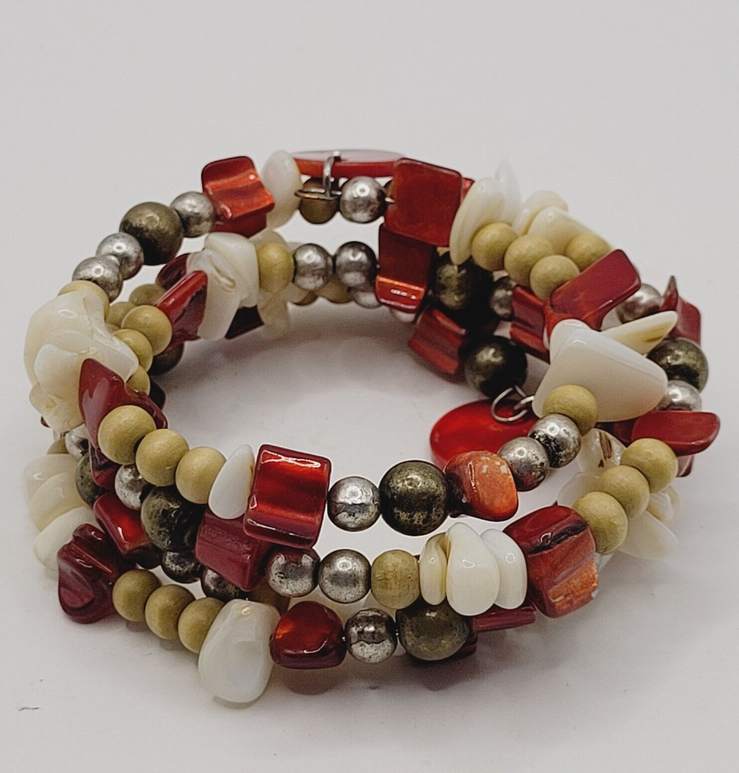 Chunky Wrap Memory Wire Glass Shell Colorful Boho… - image 12