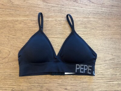 Pepe Jeans Black Logo  Medium  V Neck Wireless Adjustable Bralette NWOT