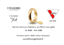 FEDE NUZIALE UNOAERRE 8 GRAMMI ORO Giallo CLASSICA MATRIMONIO Larga 4,6 mm