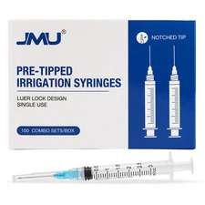 100✖ Dental Irrigation Syringes 3 cc Luer Lock Tip 23-30 Gauge Tips Notched Type
