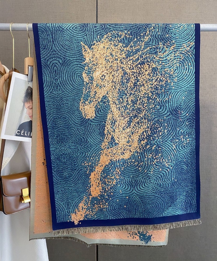 Luxury Long Scarf Women Blue Horse Imitate Cashmere Pashmina Shawl Wrap 180x60cm