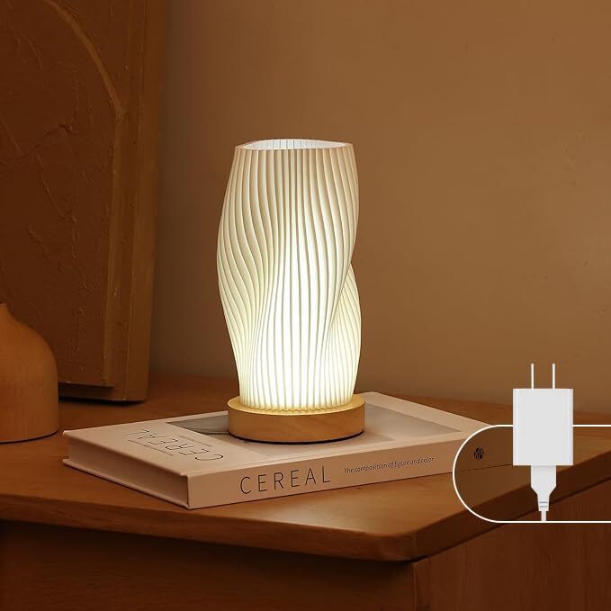 Bedside Lamp with Woodbase - Button Control Table Lamp for Medium white-A