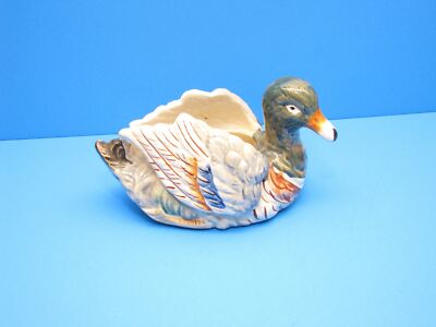 Large 9 inch Occupied Japan Pottery Mallard Duck Planter with Horseshoe mark