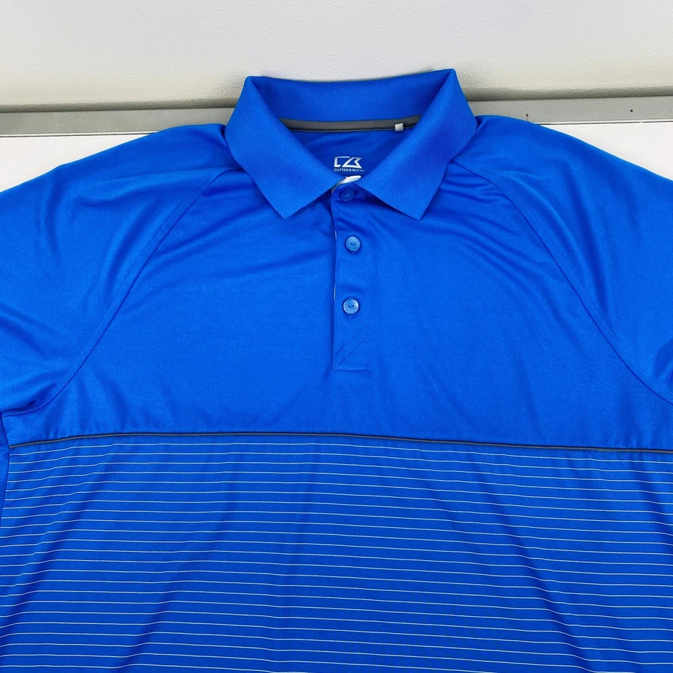 Cutter & Buck Dry Tec Mens Size L  Golf Polo Shirt Blue Striped        U1 - Image 3 of 4