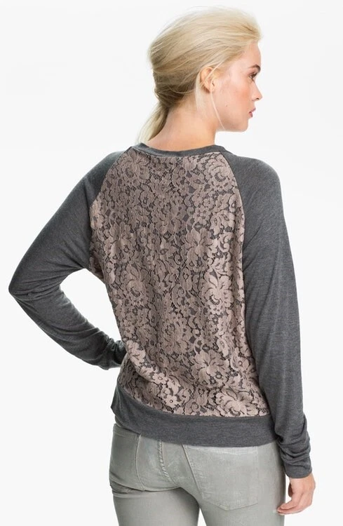 Haute Hippie Lace Grey Womens Raglan sleeves Casual Sweatshirt Size Medium - Image 2 of 2