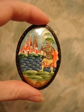 Russian Unique Lacquer Pin Brooch All Hand Painted Fairy Tale Miniature