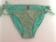 New VICTORIAS SECRET M Metallic Gold Blue Bathing Swim Bikini Bottom TIE String