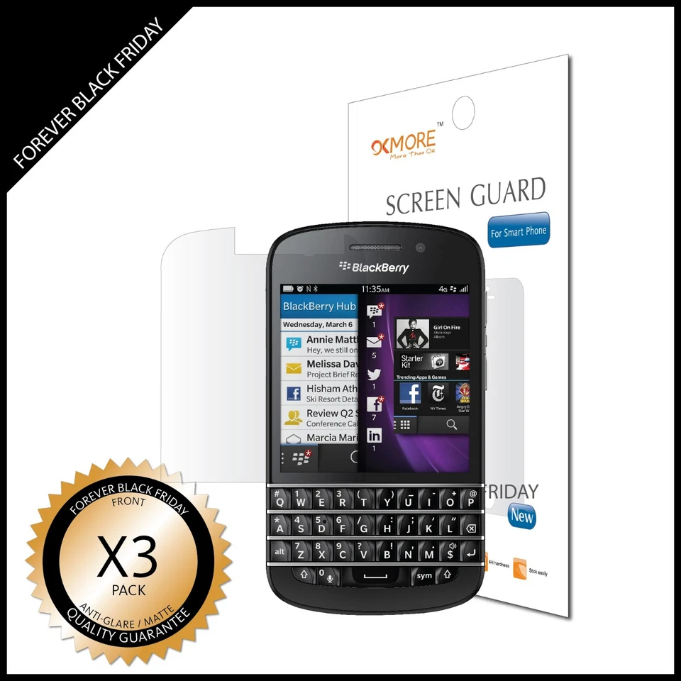 BlackBerry Q10 Screen Protector 3x Anti-Glare Cover Guard - Image 3 of 4