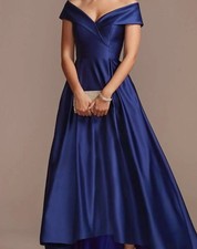 Satin Off the Shoulder Gown with Portrait Collar By Xscape (2 (S))
