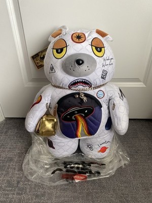 Sprayground Bear Large Backpack White Multicolor Plush Limited Edition