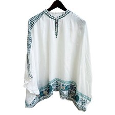 Johnny Was Biya Xanthi Poncho Blouse Embroidered White Sz S Boho Oversized READ