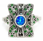 2CT Blue Fire Opal 925 Sterling Silver Filigree Ring Sz 8 F9-1