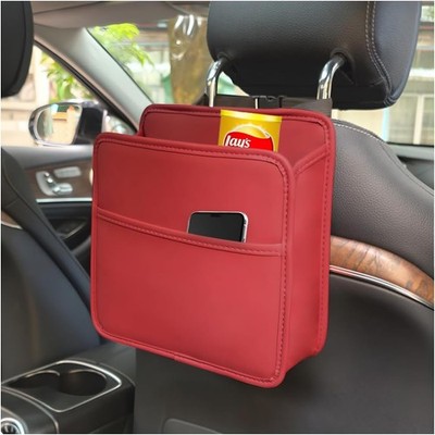 Back Organizer, Leather Multipurpose Hanging Vehicle Backseat Headr Color: Red