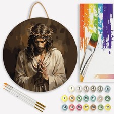 Inspirational DIY Paint by Numbers Kit - Jesus Praying Wood Craft, 12" Round, Ac