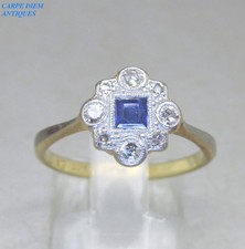 ART DECO 0.40CT SAPPHIRE & DIAMOND SOLID 18CT GOLD & PLATINUM RING UK K & 5 1/8