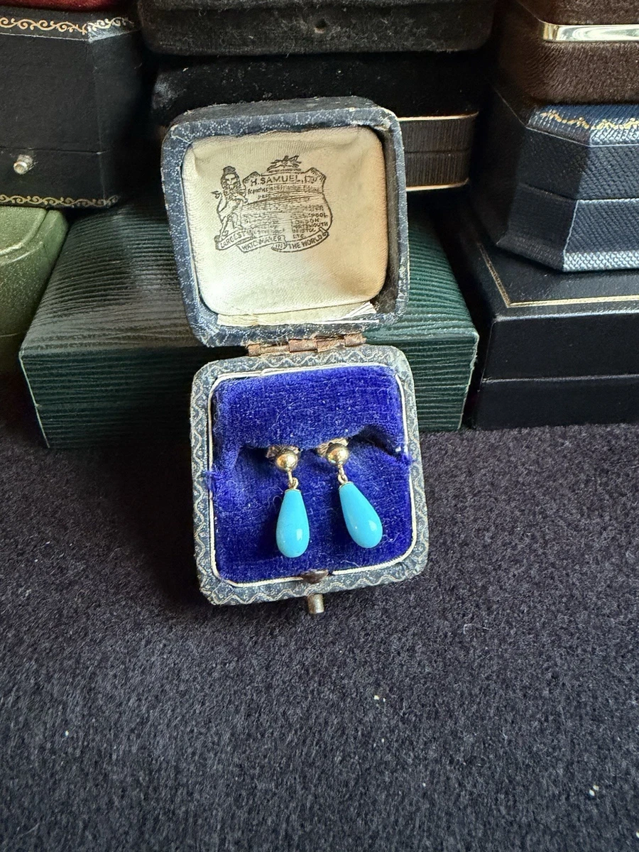 14k Gold & Turquoise Glass Drop Earrings