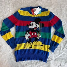 Disney 100 Mickey Mouse Retro Reimagined Striped Sweater Nebulas Blue Medium NEW