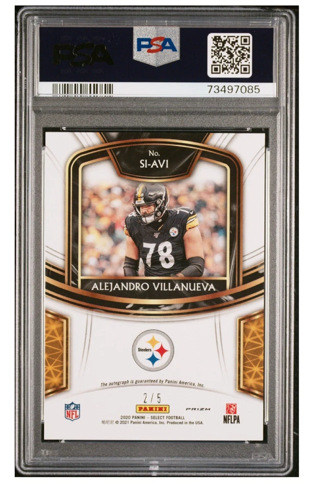 2020 PANINI SELECT  SIG ALEJANDRO VILLANUEVA GREEN PRIZM AUTO /5 PSA 10 POP 1! - Image 2 of 3