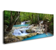 S01574 1 Panels Wall Art Tropical Beautiful Waterfall Prints Light Green Fore...