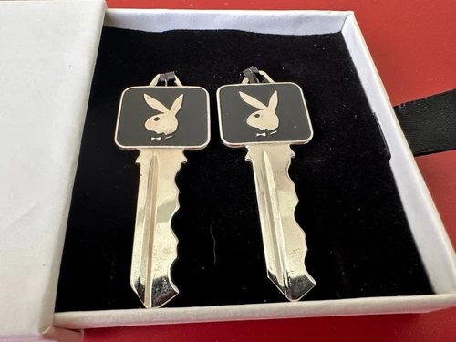 TWO VINTAGE 60s MINTY CONSECUTIVE NUMBERED PLAYBOY DETROIT MEMBERSHIP KEYS RARE! - product listing photo
