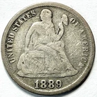 1889-P Seated Liberty Dime 90% Silver Coin Type 4 Legend On Obverse, Circulated