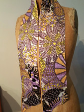 VTG Groovy Psychedelic Scarf-Sash-Head Wrap 1965-72 Purple/Yellow/Blk 60"X5"