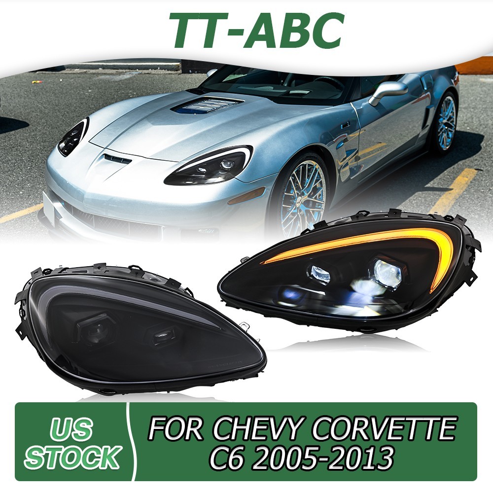TT-ABC For 05-13 Chevy Corvette C6 Led Projector Headlight DRL Sequential Signal
