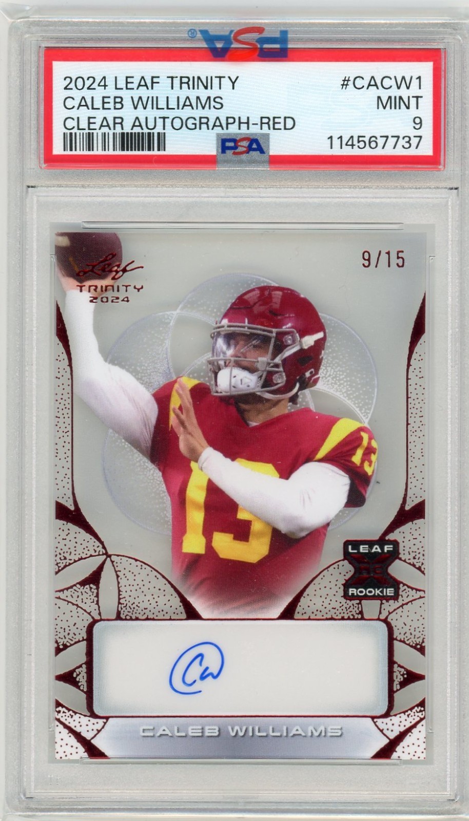 Caleb Williams Leaf Trinity Clear Autographs #CACW1 Red