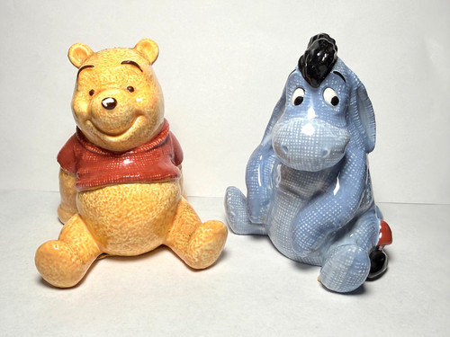 Disney Pooh Salt Pepper Shaker Set Winnie The Pooh Eeyore VTG 3.5"