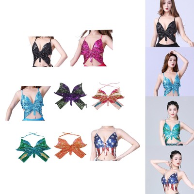 Pailletten Schmetterling Crop Top Outfits Bauchtanz Tribal Club BH Tops für
