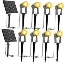  Solar Landscape Spot Lights Outdoor 48ft Cable 12W 8 Pack Warm White