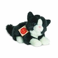 Teddy Hermann Katze Kuscheltier Stofftier Liegend PlüSch Schwarz Weiß 20 Cm