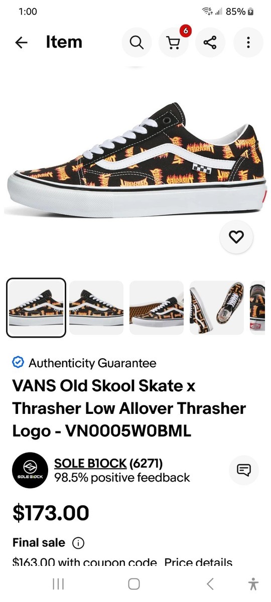 VANS Limited Edition Thrasher x Skate Old Skool Allover Thrasher