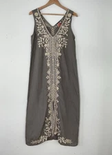 Johnny Was Kemi Embroidered Linen Tank Dress Taupe Neutral Size Small